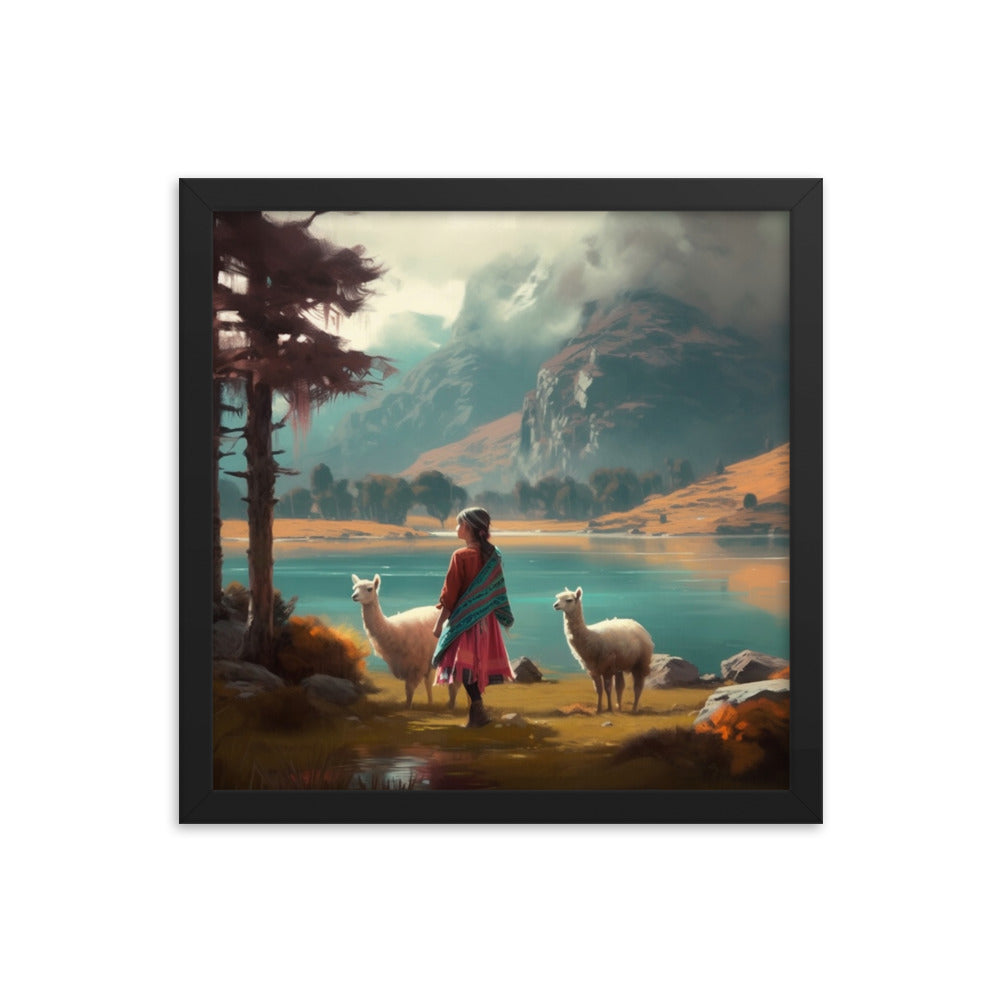 Andean little girl and a llama, alpaca or vicuna - Niña Andina y llama, alpaca o vicuña