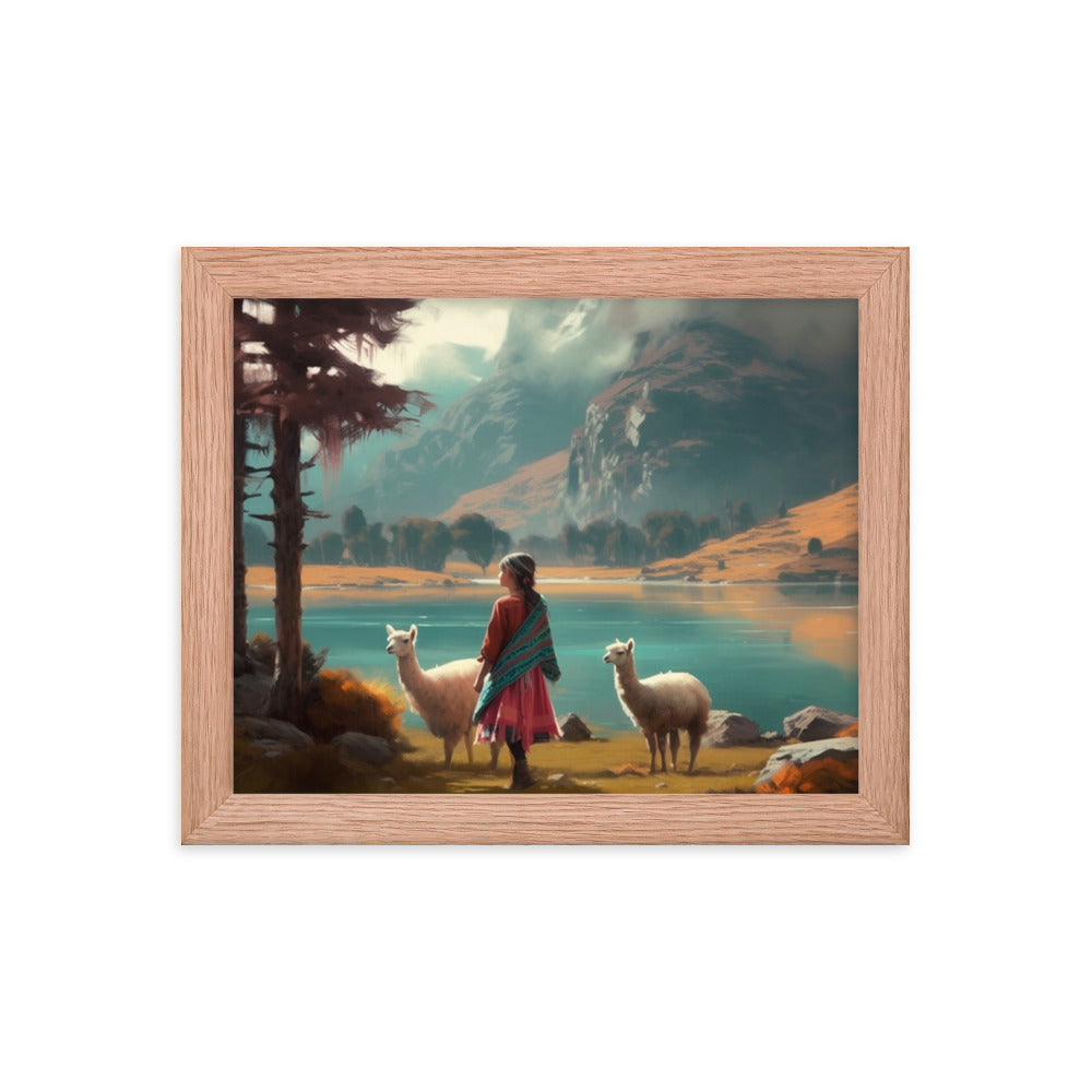 Andean little girl and a llama, alpaca or vicuna - Niña Andina y llama, alpaca o vicuña